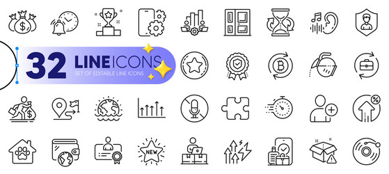 outline set of timer teamwork chart and loan vector image