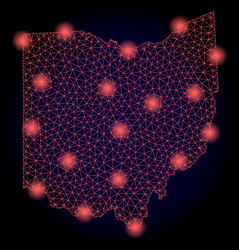 polygonal 2d mesh map of ohio state with red light vector image