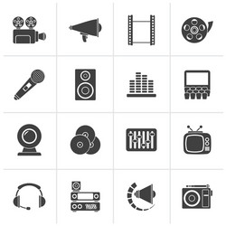 black audio and video icons vector