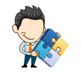 young businessman showing puzzle in 3d shape vector