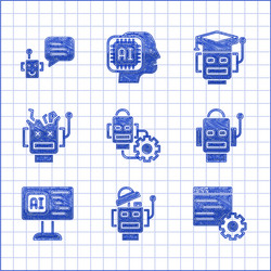 set robot setting computer api interface vector image