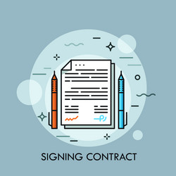 two pens of different color and paper document vector image