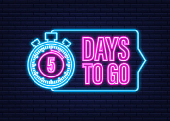 5 days to go neon style icon typographic vector