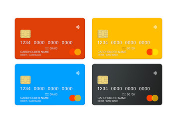 Realistic detailed 3d different color credit debit vector