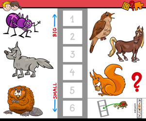 Big and small animals cartoon activity game vector