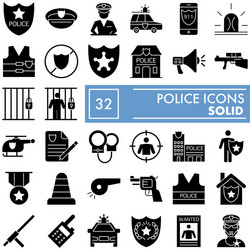 Police glyph icon set protection symbols vector