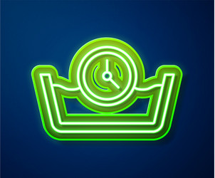 Glowing neon line time wash icon isolated on blue vector