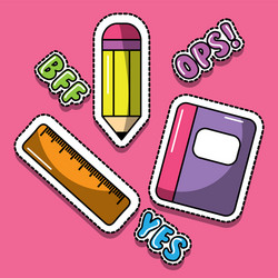 cute school book ruler pencil bff yes ops image vector