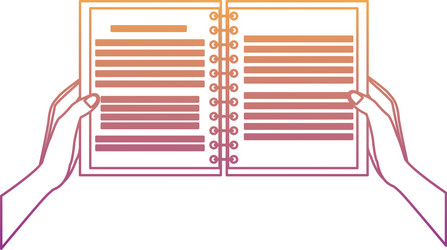 hands with notebook open rainbow lines vector image