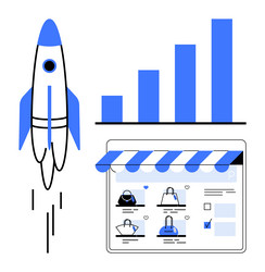 launch of an e-commerce platform with rocket vector image
