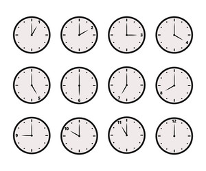 Set of analog clock icon for every hour or 12 vector