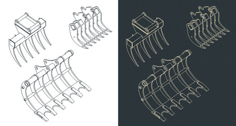 Rake for excavator blueprints Royalty Free Vector Image