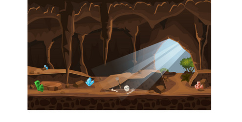 Treasure Cave With Crystals Concept Art Royalty Free Vector
