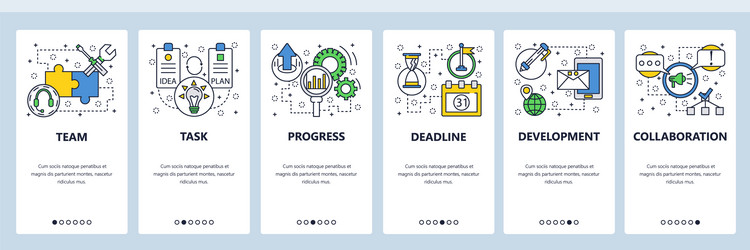 web site onboarding screens task progress vector