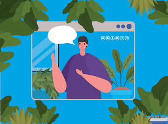 man avatar with bubble on website in video chat vector image