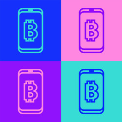 pop art line mining bitcoin from mobile icon vector image