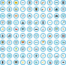 100 computer review icons set flat style vector