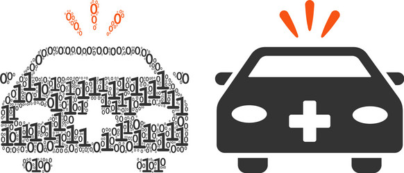 emergency car composition of binary digits vector image