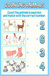 match by count with different types of animals vector image