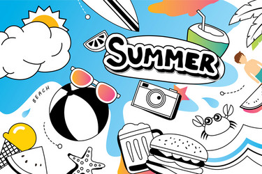 summer doodle symbol and objects icon design vector image