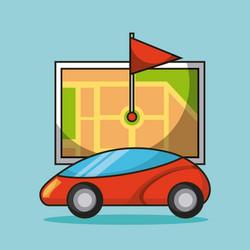 autonomous car map navigation flag destination vector image
