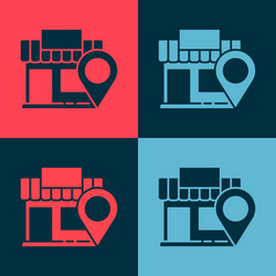 pop art location with store icon isolated on color vector image