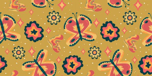 retro butterfly groovy seamless pattern boho vector image