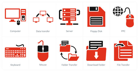 a set of 10 mix icons as computer data transfer vector image