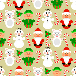 christmas seamless pattern with characters beige vector image