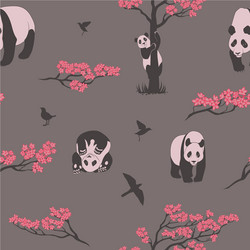 Seamless pattern of sakura tree and panda vector