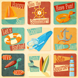 set retro stylized summer icons vector image