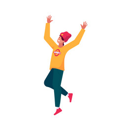 happy teenager in trendy clothes jumping and laugh vector