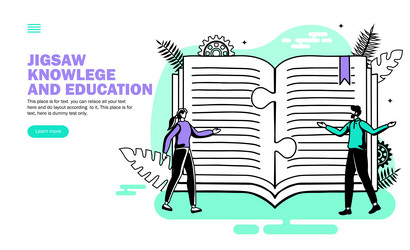 team solving problem of knowledge with jigsaw book vector image
