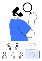 man with magnifying glass analyzing data vector image