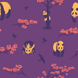 seamless pattern of sakura tree and panda vector