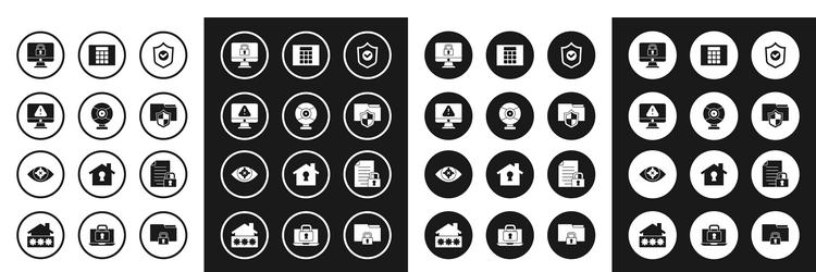 set shield with check mark security camera vector image