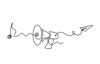 abstract megaphone with paper plane as continuous vector image