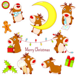 Kawaii Christmas Deer Stickers Vector Image