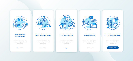 Mentoring peers onboarding mobile app page screen vector