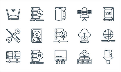 database and servers line icons linear set vector image