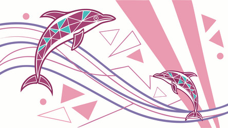 dynamic dolphins leaping in abstract waves vector image