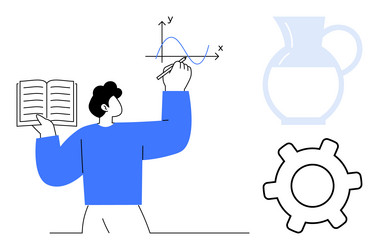 person analyzing graph and holding book with gear vector image