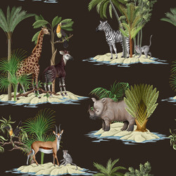 seamless pattern with jungle animals and trees vector image
