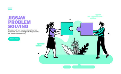 team solving problem with jigsaw vector image