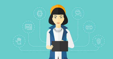 Woman holding tablet computer vector