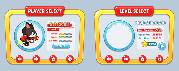 Cartoon user interface elements assets Royalty Free Vector