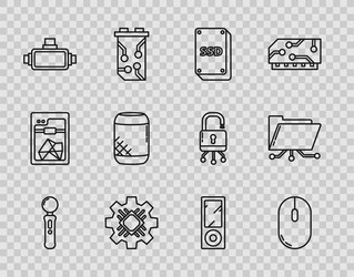 set line gamepad computer mouse ssd card vector image