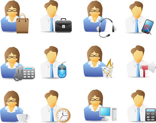 Icons of office workers with tools vector