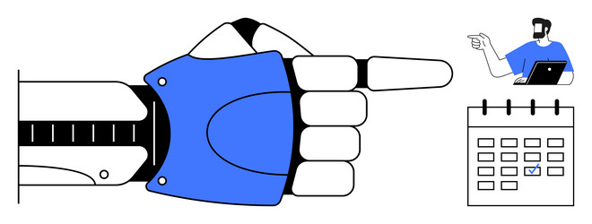 robotic hand and man interacting with computer vector image