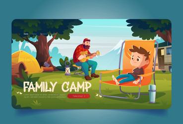 Family camp with tent and van in forest vector